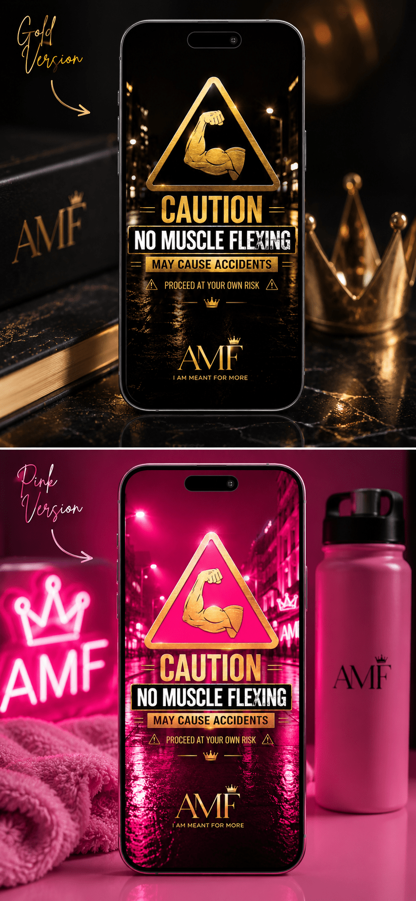 CAUTION: No Muscle Flexing – AMF Phone Wallpaper Set 💪👑 - AMF